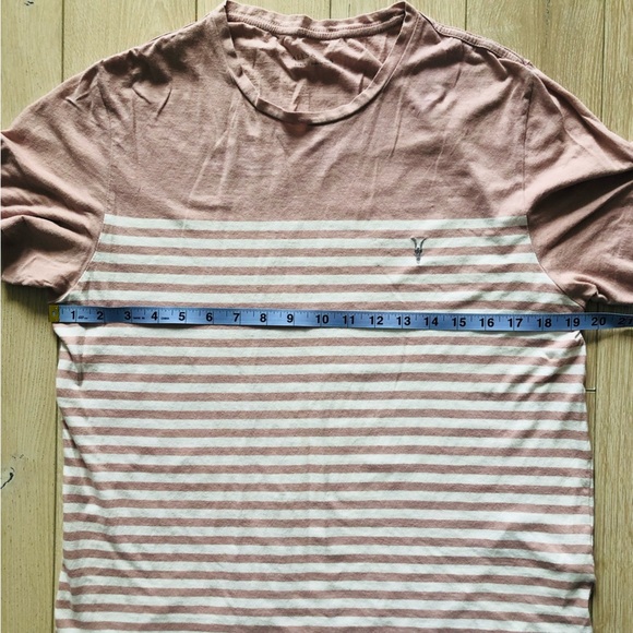 All Saints Logo Embroidered Striped T Shirt in Soft Pink - Picture 8 of 9